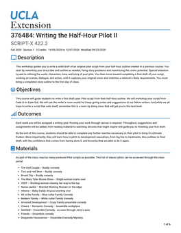 376484: Writing the Half-Hour Pilot II &gt; Syllabus | Concourse