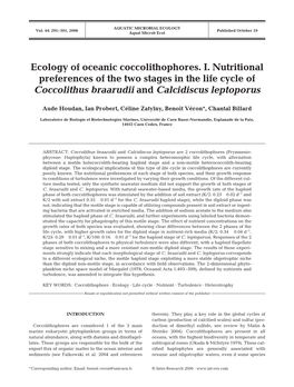 Ecology of Oceanic Coccolithophores. I. Nutritional Preferences of the Two Stages in the Life Cycle of Coccolithus Braarudii and Calcidiscus Leptoporus