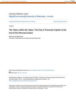 The Taboo Within the Taboo: the Fate of ‘Armenian Capital’ at the End of the Ottoman Empire