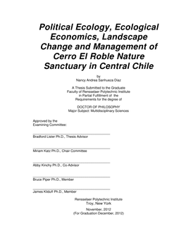 Political Ecology, Ecological Economics, Landscape Change and Management of Cerro El Roble Nature Sanctuary in Central Chile