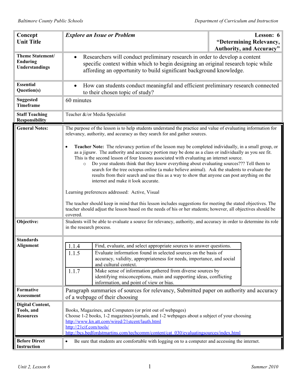 Baltimore County Public Schools Department of Curriculum and Instruction s2