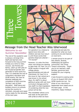 Message from the Head Teacher Miss Isherwood