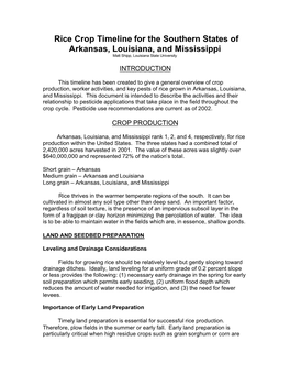 Rice Crop Timeline for the Southern States of Arkansas, Louisiana, and Mississippi Matt Shipp, Louisiana State University