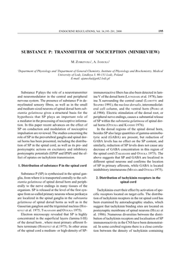 Substance P: Transmitter O. Nociception (Minireview)