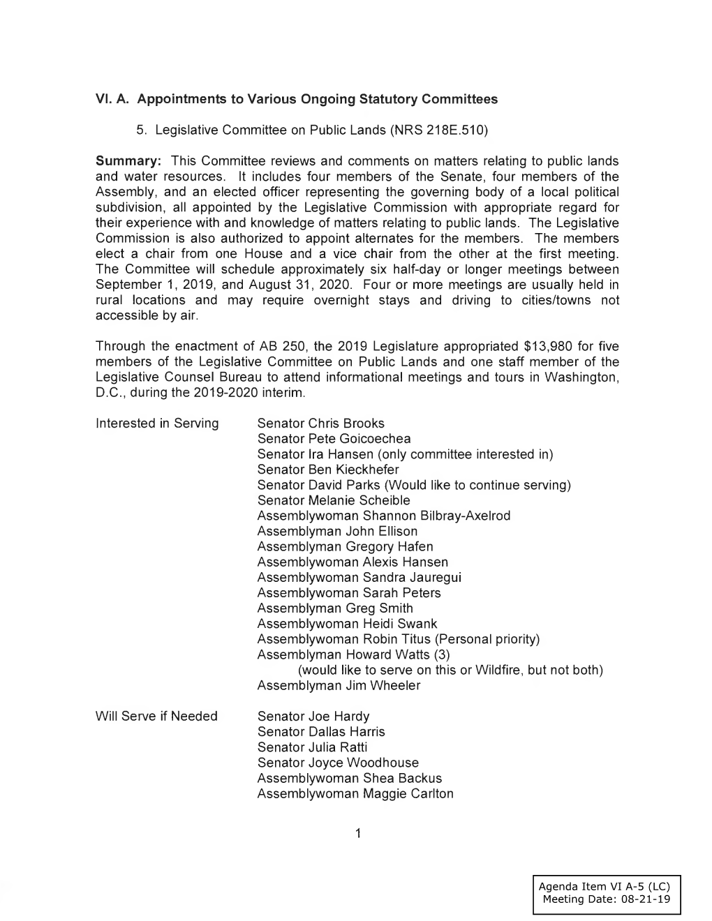 Agenda Item VI A-5 (LC) Meeting Date: 08-21-19 Assemblyman Skip Daly Assemblywoman Rochelle Nguyen Assemblywoman Danielle Monroe-Moreno Assemblyman Steve Yeager