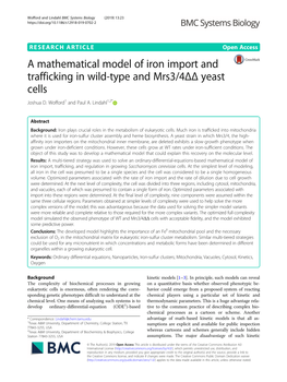 A Mathematical Model of Iron Import and Trafficking in Wild-Type and Mrs3/4ΔΔ Yeast Cells Joshua D