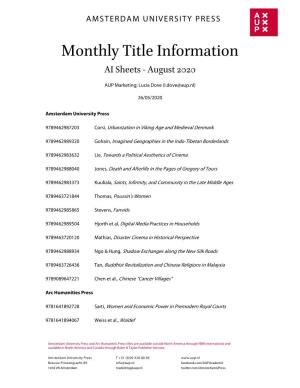 Monthly Title Information Cover Sheet August 2020