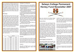 Selwyn College Permanent Henley Fund Newsletter 2007