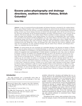 Eocene Paleo-Physiography and Drainage Directions, Southern Interior Plateau, British Columbia1