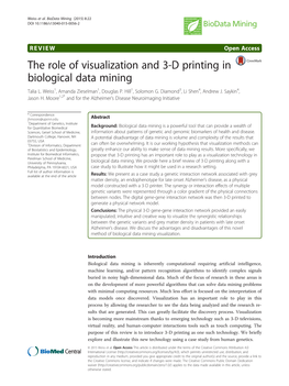 The Role of Visualization and 3-D Printing in Biological Data Mining Talia L
