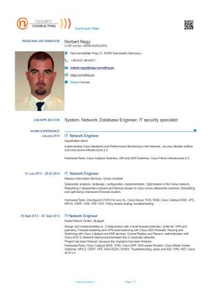 Norbert Nagy System, Network, Database Engineer, IT Security