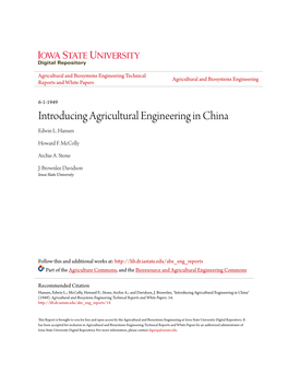 Introducing Agricultural Engineering in China Edwin L