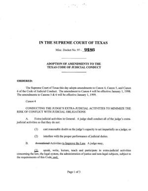 Amendments to Texas Code of Judicial Conduct