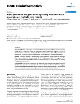 Gene Prediction Using the Self-Organizing Map: Automatic Generation of Multiple Gene Models Shaun Mahony*1, James O Mcinerney2, Terry J Smith1 and Aaron Golden3