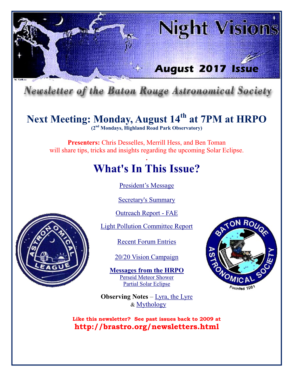 August 2017 BRAS Newsletter