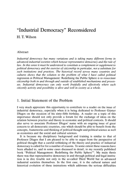 Industrial Democracy" Reconsidered H