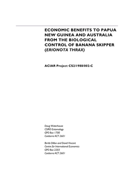Economic Benefits to Papua New Guinea and Australia from the Biological Control of Banana Skipper (Erionota Thrax)