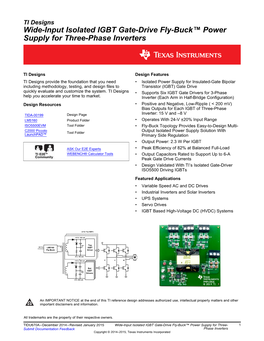 Wide-Input Isolated IGBT Gate-Drive Fly-Buck™ Power Supply for Three-Phase Inverters