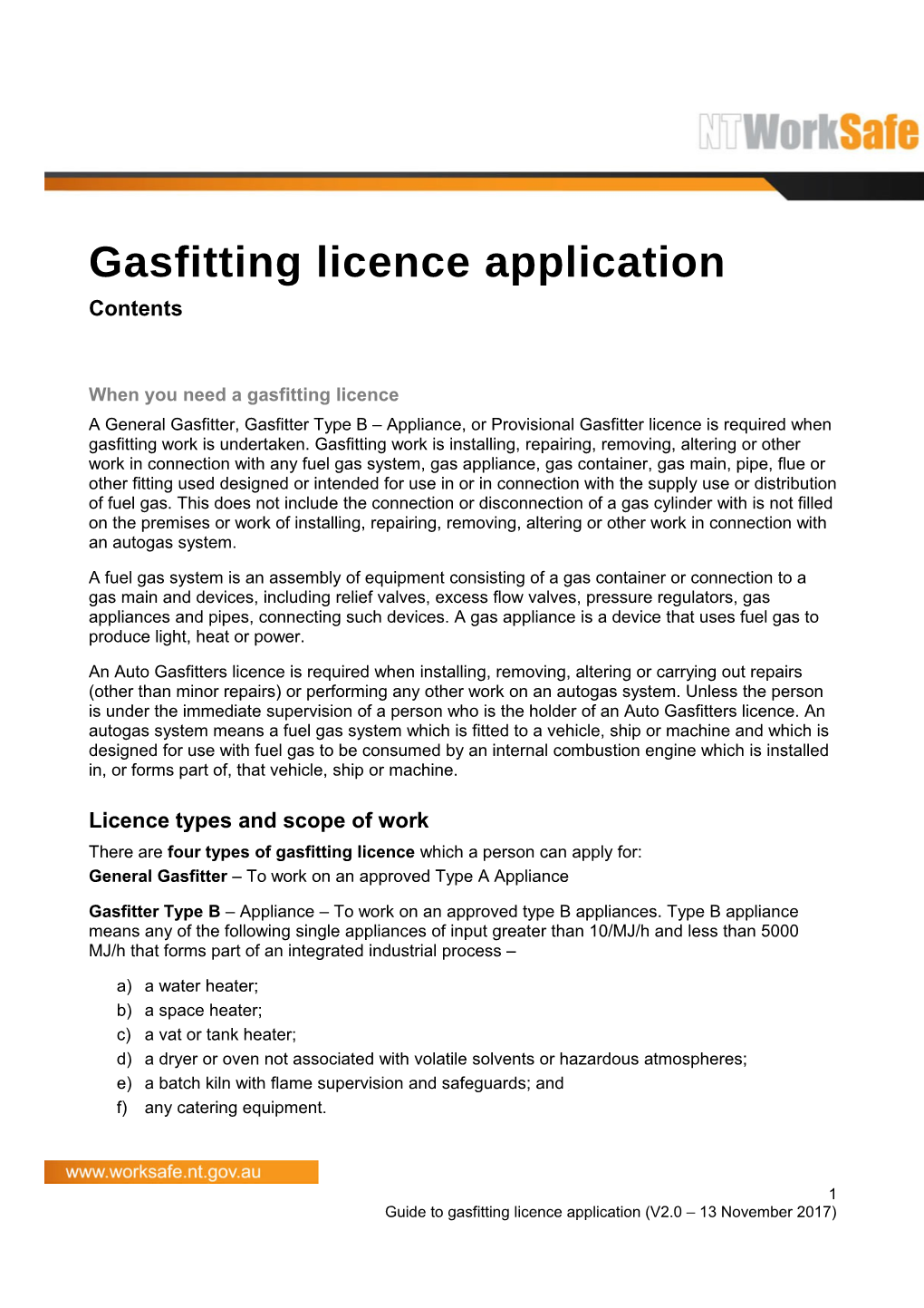 Guide to Gasfitting Licence Application