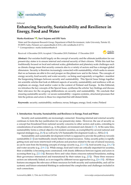 Enhancing Security, Sustainability and Resilience in Energy, Food and Water