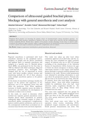 Comparison of Ultrasound Guided Brachial Plexus Blockage with General Anesthesia and Cost Analysis
