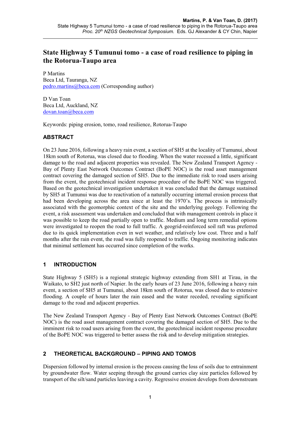 State Highway 5 Tumunui Tomo - a Case of Road Resilience to Piping in the Rotorua-Taupo Area Proc
