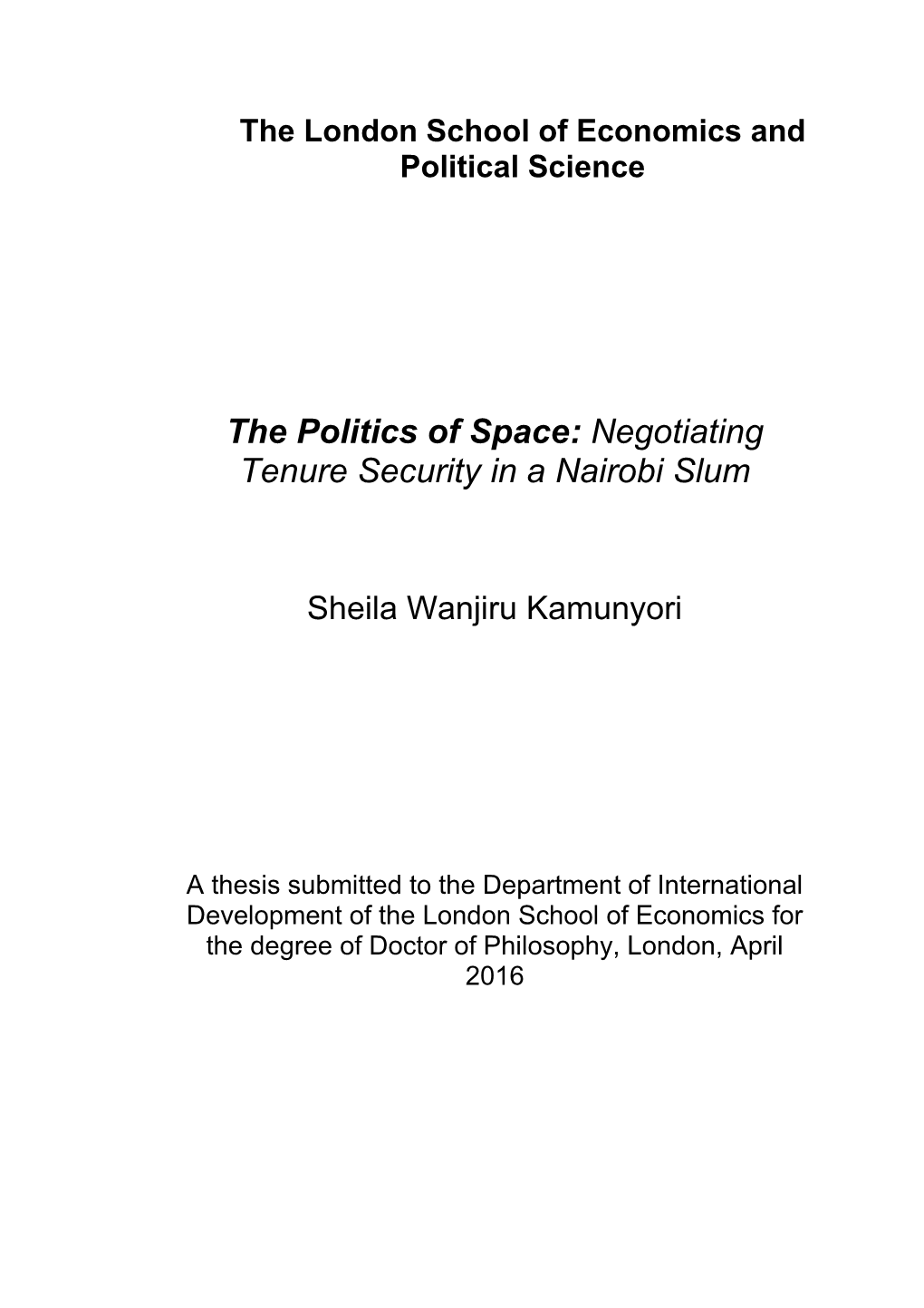 The Politics of Space: Negotiating Tenure Security in a Nairobi Slum