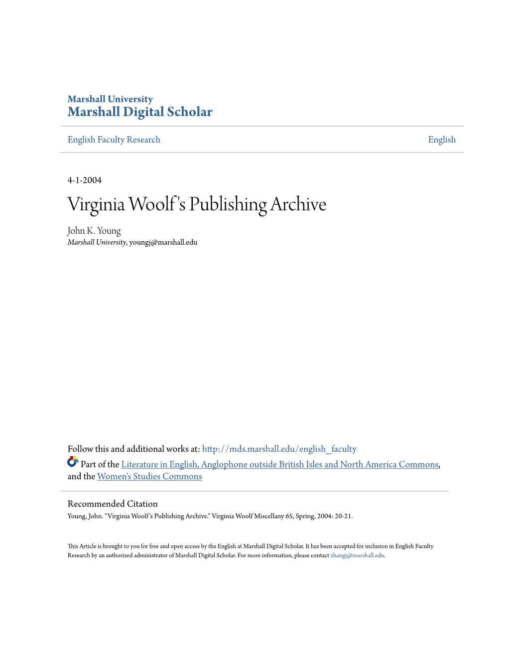 Virginia Woolf's Publishing Archive