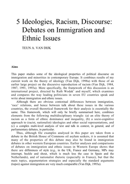 5 Ideologies, Racism, Discourse: Debates on Immigration and Ethnic Issues