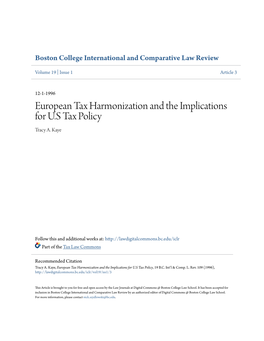 European Tax Harmonization and the Implications for U.S Tax Policy Tracy A