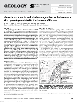 Jurassic Carbonatite and Alkaline Magmatism in the Ivrea Zone (European Alps) Related to the Breakup of Pangea A