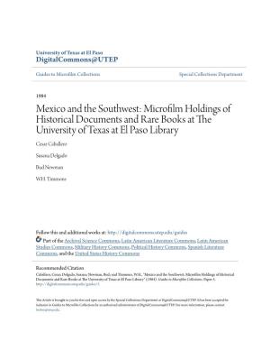 Mexico and the Southwest: Microfilm Holdings of Historical Documents and Rare Books at the University of Texas at El Paso Library Cesar Caballero
