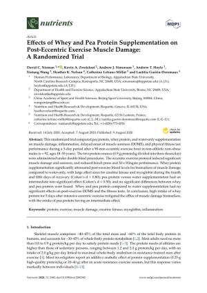 Effects of Whey and Pea Protein Supplementation on Post-Eccentric