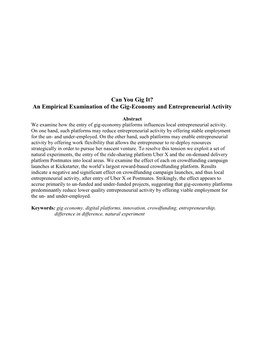 An Empirical Examination of the Gig-Economy and Entrepreneurial Activity