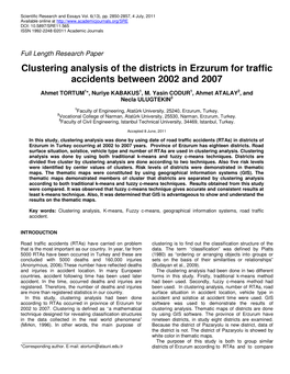 Clustering Analysis of the Districts in Erzurum for Traffic Accidents Between 2002 and 2007