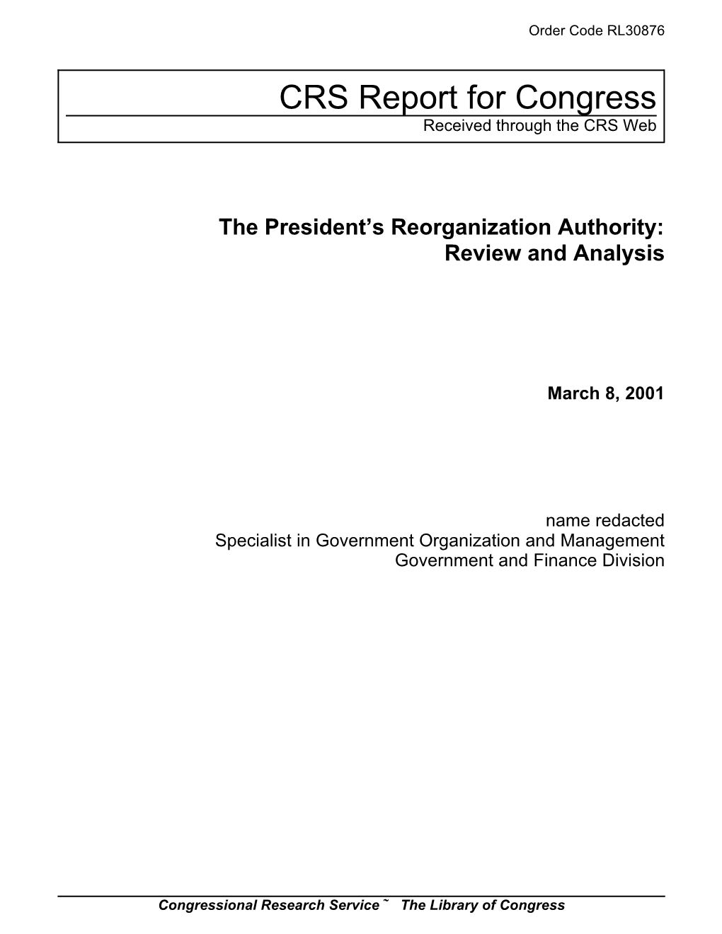 The President's Reorganization Authority