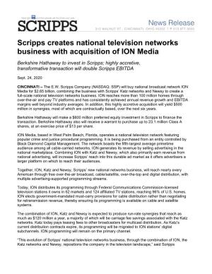 Scripps Creates National Television Networks Business with Acquisition of ION Media