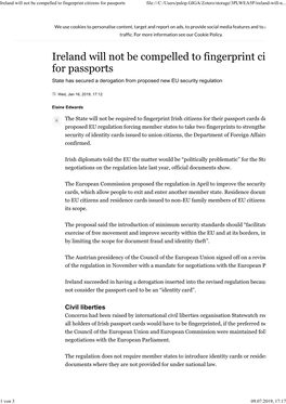 Ireland Will Not Be Compelled to Fingerprint Citizens for Passports File:///C:/Users/Palop.GIGA/Zotero/Storage/3PLWEA5P/Ireland-Will-N