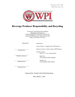 Beverage Producer Responsibility and Recycling