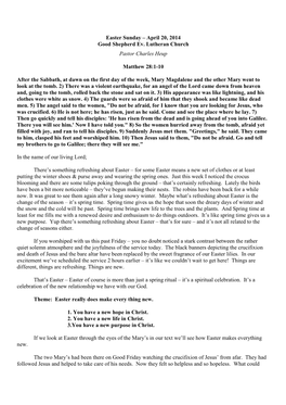 Matthew 28 1-10 Easter Sunday Series a April 20 & 21