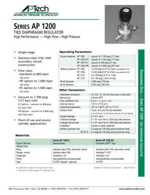 SERIES AP 1200 TIED DIAPHRAGM REGULATOR High Performance — High Flow – High Pressure