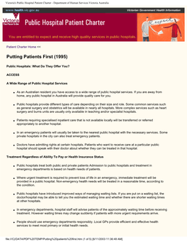 Victoria's Public Hospital Patient Charter - Department of Human Services Victoria Australia