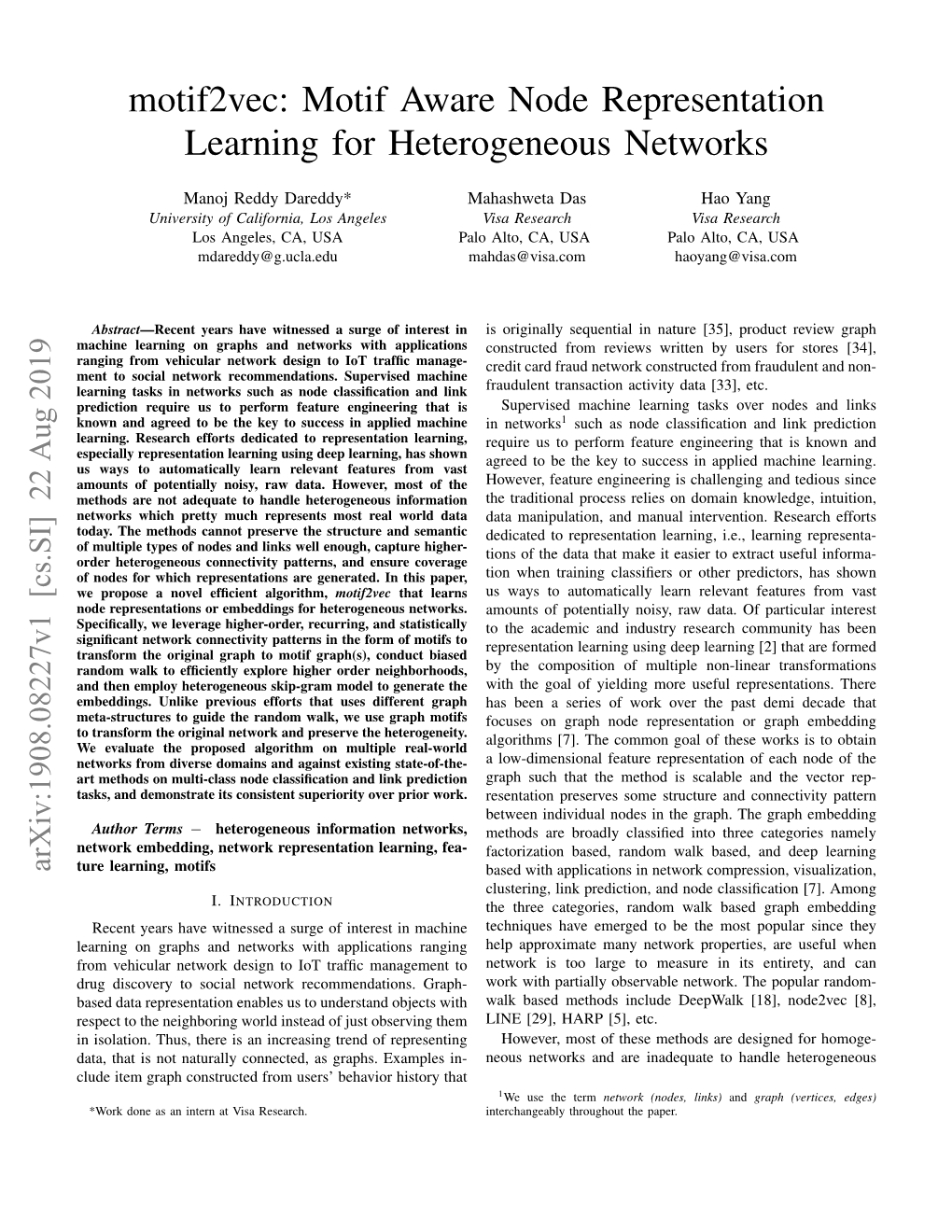 Motif Aware Node Representation Learning for Heterogeneous Networks