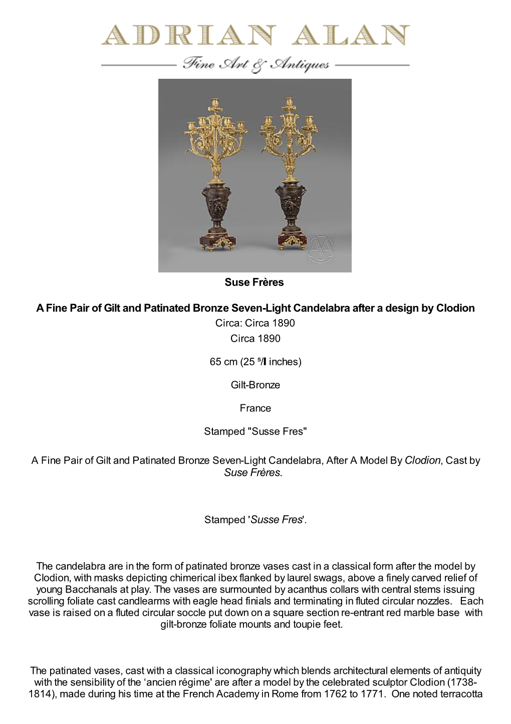 A Fine Pair of Gilt and Patinated Bronze Seven-Light Candelabra