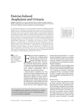 Exercise-Induced Anaphylaxis and Urticaria ROBERT G