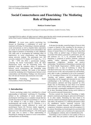 Social Connectedness and Flourishing: the Mediating Role of Hopelessness