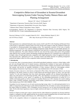 Competitive Behaviour of Groundnut in Sesame/Groundnut Intercropping System Under Varying Poultry Manure Rates and Planting Arrangement