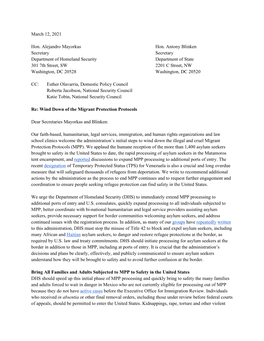 March 12, 2021 Hon. Alejandro Mayorkas Hon. Antony Blinken Secretary Secretary Department of Homeland Security Department Of