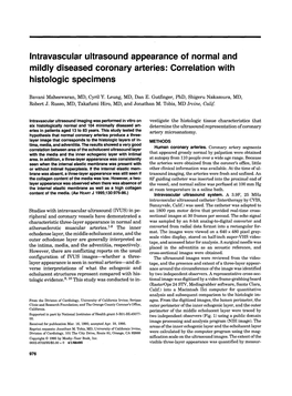Intravascular Ultrasound Appearance of Normal and Mildly Diseased Coronary Arteries: Correlation with Histologic Specimens