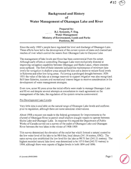 Background and History Water Management of Okanagan Lake